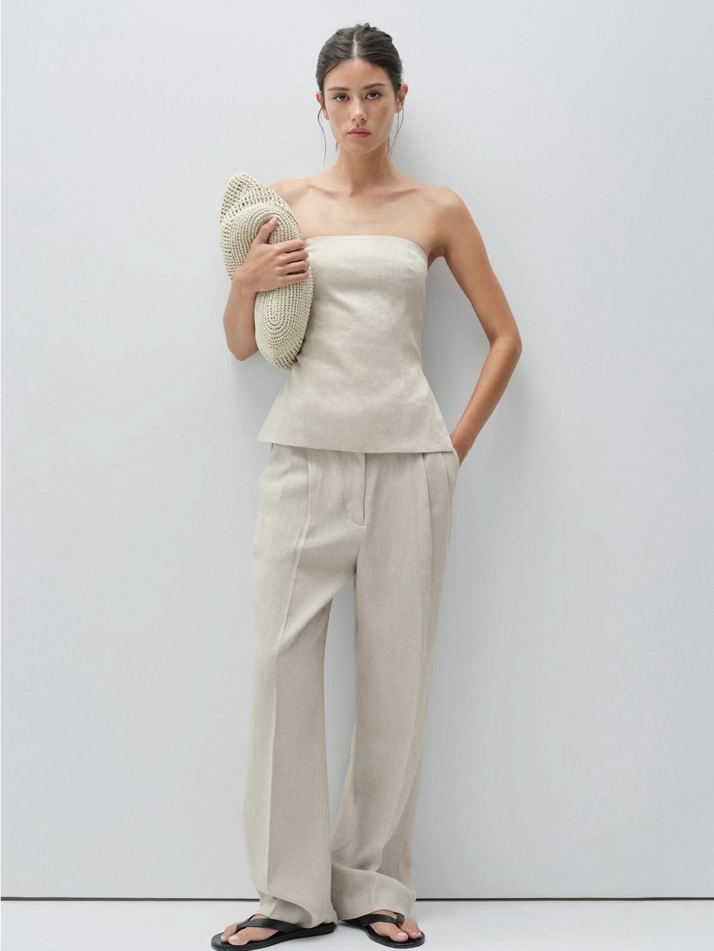 Aritzia Ivory Strapless Top with Wide Leg Pants